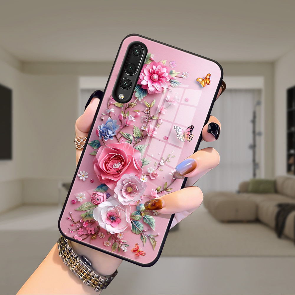 ดอกไม้ เคส กระจก huawei P20 pro P30 pro h3f2095