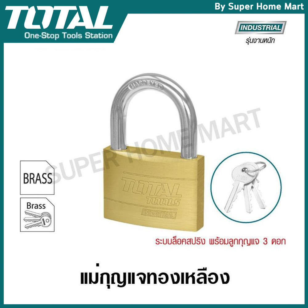 Total แม่กุญแจทองเหลือง ระบบล็อคสปริง 20 / 30 / 40 / 50 / 60 มม. รุ่น TLK32202, TLK32302, TLK32402, TLK32502,  TLK32602
