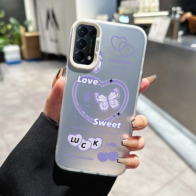 เคสสำหรับ OPPO Reno 5 4G Reno 5 5G Reno 5K Reno 6 4G Find X3 Lite เคสแข็งโคเวอร์ป้องกันเคสมือถือโปร่งแสงผีเสื้อแฟชั่น