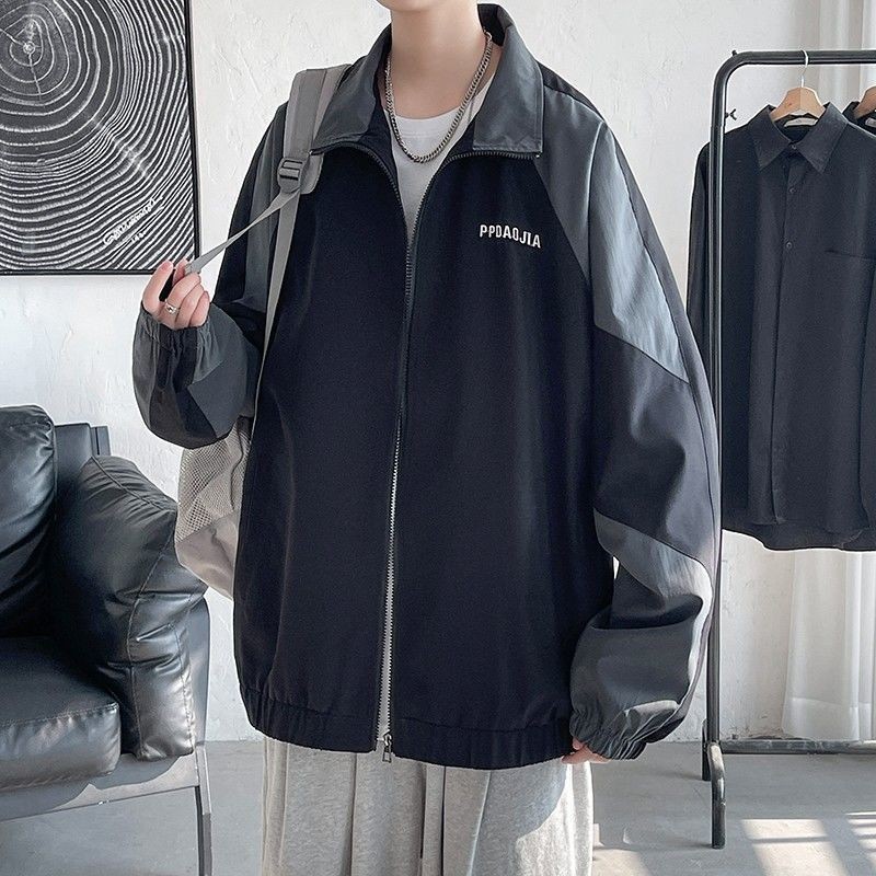 KitchenTalk เสื้อแจ็กเก็ตกีฬา ทรงหลวม สีตัดกัน แฟชั่นฤดูใบไม้ร่วง สําหรับผู้ชาย และนักเรียน ZYA3