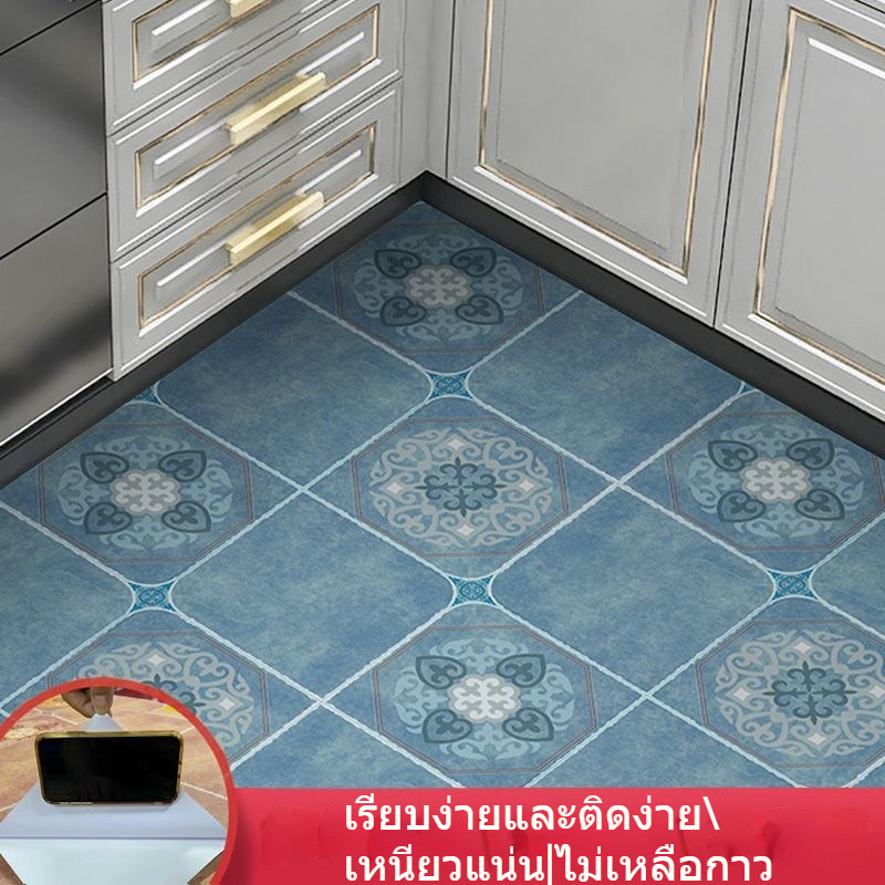 ปรับปรุงห้องครัวและห้องน้ำ PVC กระเบื้องปูพื้นกันน้ำและกันลื่นกระดาษ สติ๊กเกอร์ติดพื้นแบบมีกาวในตัว
