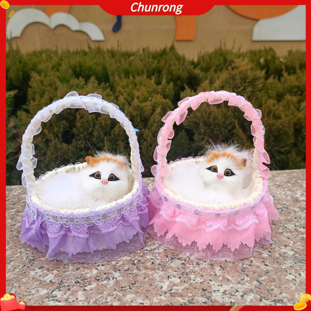 ของเล่นแมว ตุ๊กตาแมว เหมือนจริง พร้อมเสียง และตะกร้าดอกไม้ ลูกไม้ ของขวัญที่สมบูรณ์แบบ สําหรับคนรักสัตว์เลี้ยง และเด็ก ขนจําลอง ลูกแมว โมเดลตกแต่ง