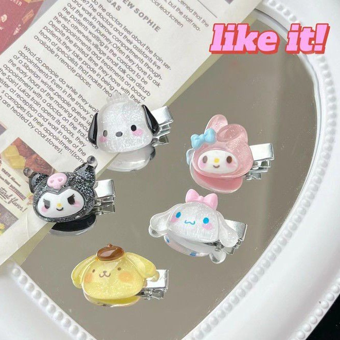 sparkly 1บาทกิ๊บติดผมน่ารักลายการ์ตูนซานริโอ้มินิปากเป็ดนักเรียนสำหรับผู้หญิงคลิปด้านข้างเครื่องประดับผมของขวัญขายส่ง