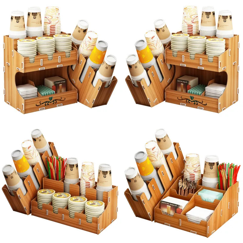 🧊 ICE COFFEE กล่องไส่แก้วกาแฟ วัสดุไม้ ใส่หลอดดูด เก็บฝาได้ กล่องถ้วยกาแฟ V9WD - รูปที่ 5