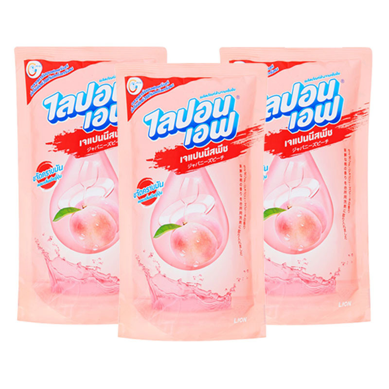 ไลปอน เอฟ น้ำยาล้างจาน กลิ่นเจแปนนีสพีช 500 มล. x 3 LIPON F Dishwashing Liquid Japanese Peach 500 ml x 3