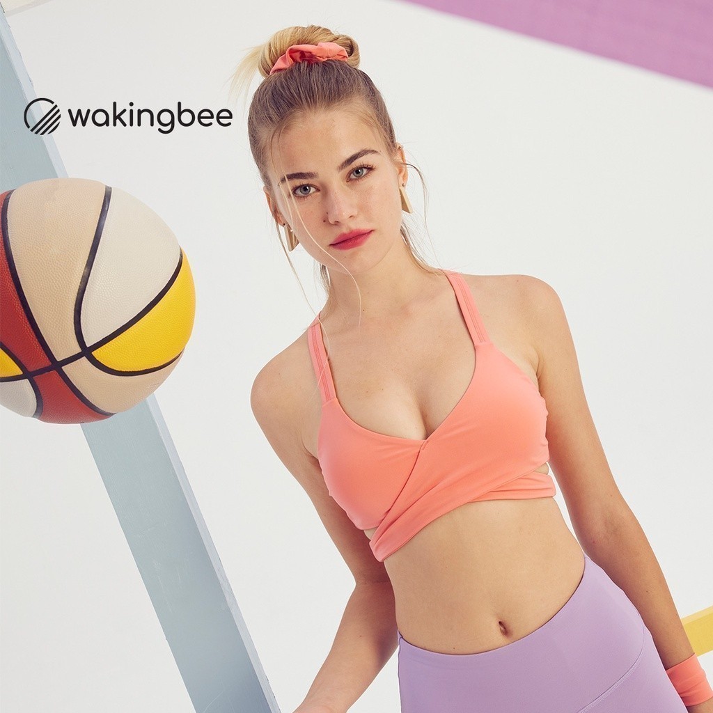 Wakingbee WB Bra (Coral) สปอร์ตบรา รุ่นขายดีที่สุด ใส่ว่ายน้ำได้ ออกกำลังกาย โยคะ วิ่ง ฟิตเนส ทรงสวย มีฟองน้ำเสริม