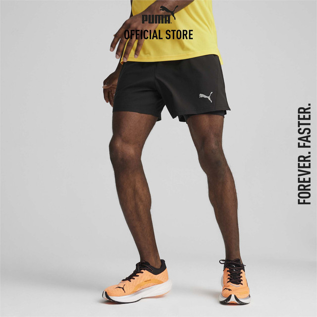 PUMA RUNNING - กางเกงวิ่งขาสั้นผู้ชาย Run Velocity ULTRAWEAVE 2-in-1 สีดำ 52499401