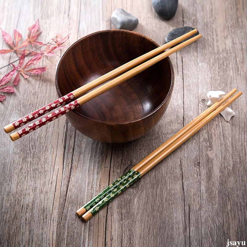 🛒 ตะเกียบไม้ ลายดอกไม้ คละสี คุณภาพดี ตะเกียบ กินข้าว ของใช้บนโต๊ะอาหาร