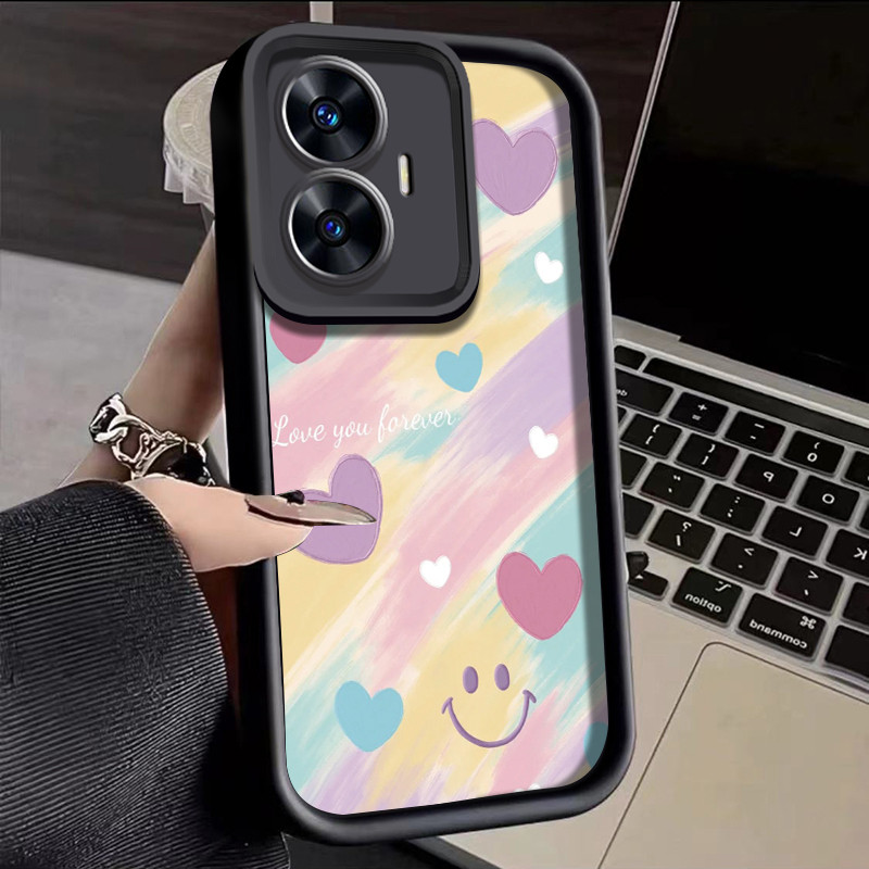 เคสสำหรับ Realme C55 Realme Narzo N55 เคสโทรศัพท์ซิลิโคนผู้หญิงพร้อมเคสป้องกันลายหัวใจสีสันสดใส