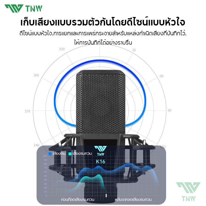 TNW USB Microphone ไมโครโฟนคอนเดนเซอร์ K16 Condenser ไมค์โครโฟน ไมค์เกมส์มิ่ง Supercardioid Streaming Microphone
