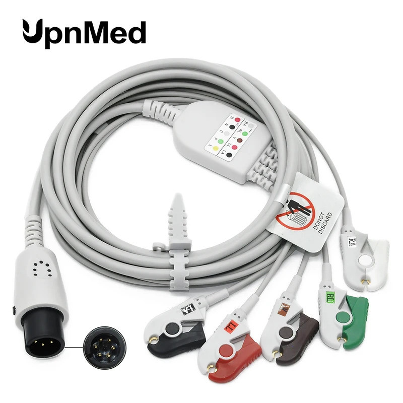 ✡ Patible Dixtal DX2515 DX2010 5-Lead ECG สาย Leadwires,คลิป,6Pin,AHA 1 K Ohms Resistence