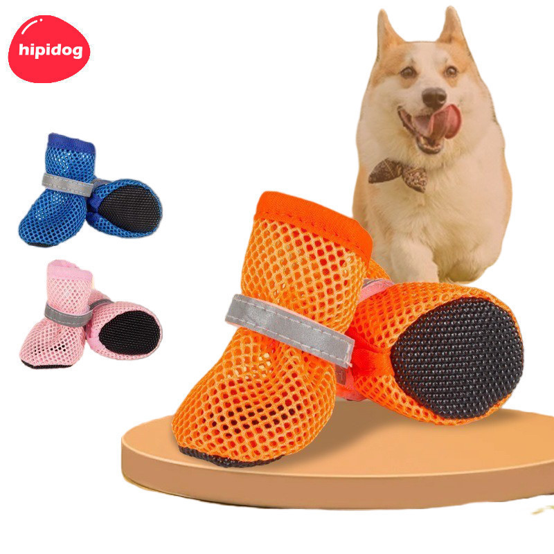 【Hipidog】4 ชิ ้ นรองเท ้ าสุนัขฤดูร ้ อนรองเท ้ ากันลื ่ นระบายอากาศ Cat Suppile S/M/L/XL