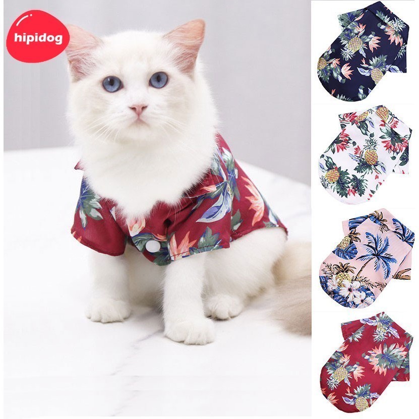 【Hipidog】เสื้อกั๊ก เสื้อยืด พิมพ์ลายดอกไม้ สไตล์ฮาวาย เหมาะกับเดินชายหาด แฟชั่นฤดูร้อน สําหรับสัตว์เลี้ยง สุนัข แมว