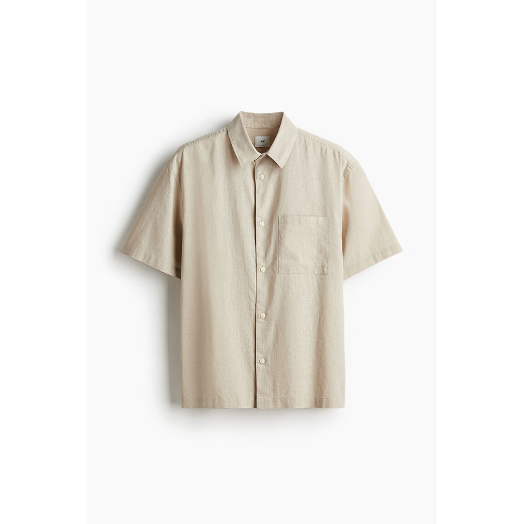H&M เสื้อเชิ้ตแขนสั้นผ้าลินินผสม ทรงหลวม Man Loose Fit Short-sleeved linen-blend shirt 1207768_1