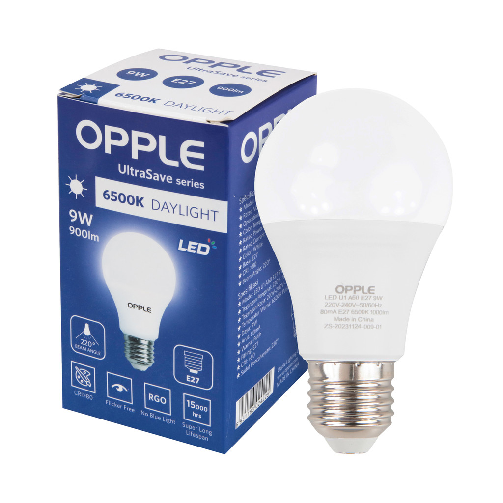 OPPLE หลอดไฟ LED E27 9W Daylight รุ่น LEDUSA60