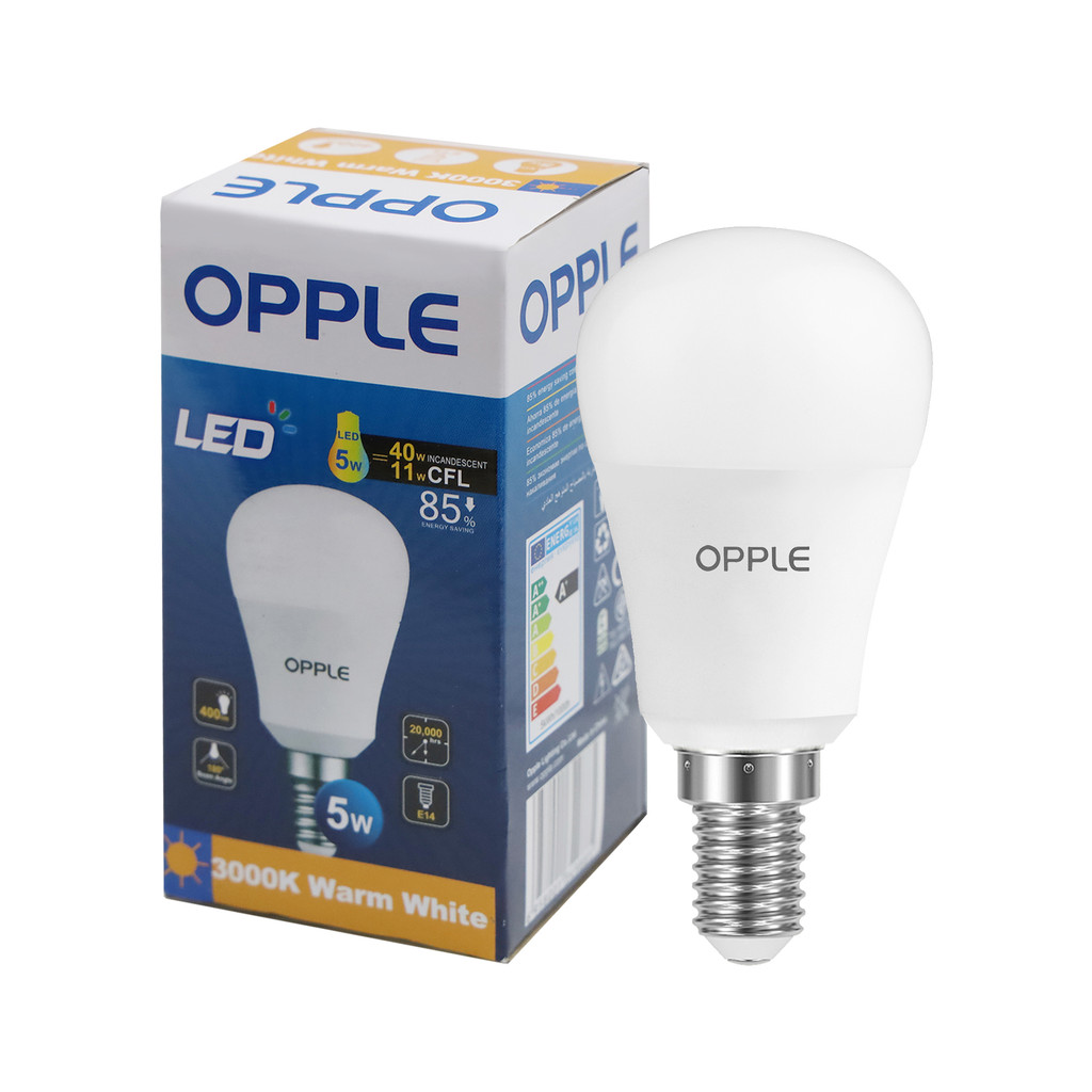 OPPLE หลอดไฟ LED E14 5W Warm White รุ่น E1P45-E14-5W-WWCTV6