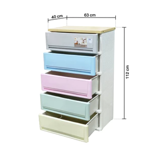 KASSA HOME ตู้ลิ้นชักอเนกประสงค์ท็อปไม้ 5 ชั้น รุ่น UDC-A05AB5 ขนาด 63 x 40 x 112 ซม. สีพาสเทล