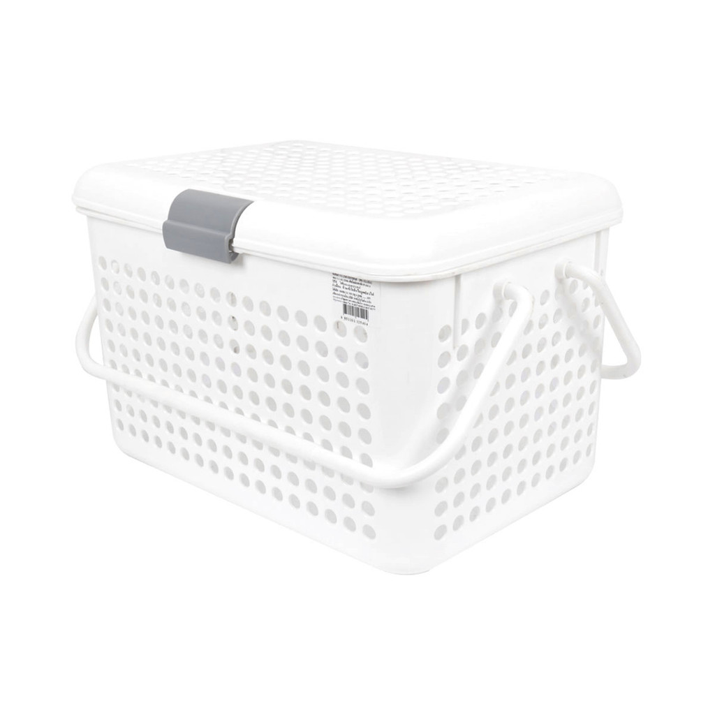 KASSA HOME ตะกร้าอเนกประสงค์ทรงเหลี่ยมพร้อมฝาปิดและหูหิ้ว Circle รุ่น SHC-2540 สีขาว