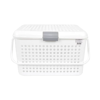 KASSA HOME ตะกร้าอเนกประสงค์ทรงเหลี่ยมพร้อมฝาปิดและหูหิ้ว Circle รุ่น SHC-2540 สีขาว