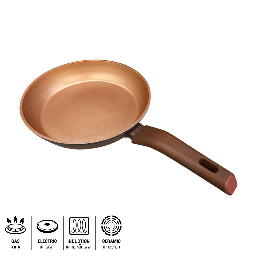 KASSA HOME กระทะด้ามนอนสติ๊กทรงตื้น รุ่น L124AK-0126 ขนาด 26 ซม. สีน้ำตาล - ทอง