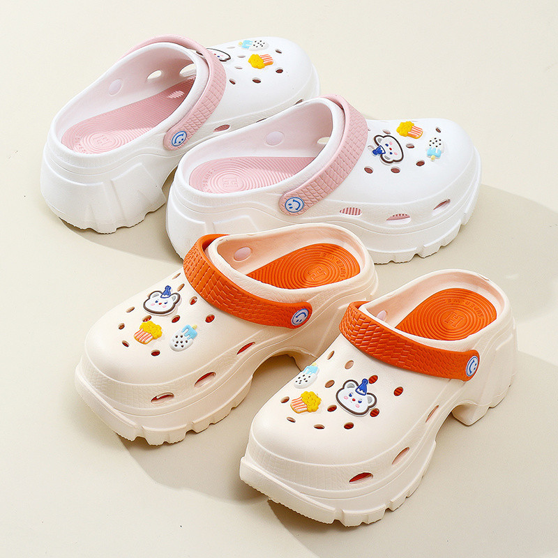 🧸รองเท้าแฟชั่นหัวโต พื้นยาง ลายการ์ตูน น่ารัก สไตล์เกาหลี รองเท้ามินิมอล มีรัดส้น 🧸