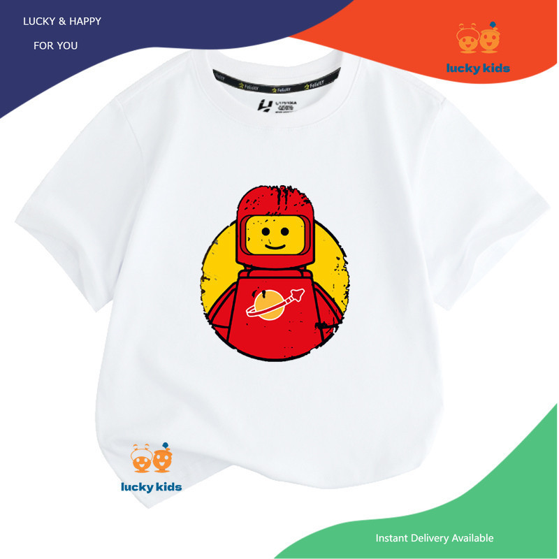 🎈 เด็กเสื้อยืดเลโก้บล็อกของเล่น LOGO 🔥 ผ้าฝ้าย 100% แขนสั้นยืดหยุ่นไม่ง่ายที่จะเปลี่ยนรูปไม่จางหาย 🌈LUCKY KIDS