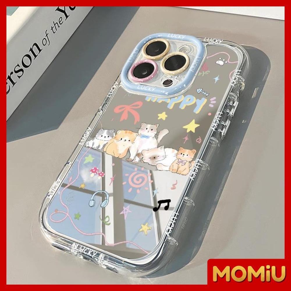 MOMiU - เข้ากันได้สำหรับ เคสไอโฟน11 เคส iphone 16 Pro Max 7Plus XR 12 13 14 15 กระจกเงา ถุงลมนิรภัย ลูกแมวดาวน่ารัก