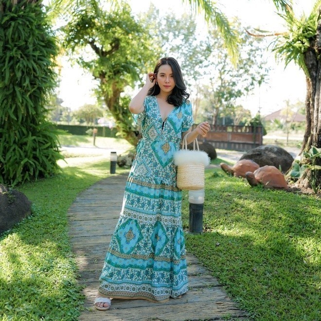 MyWay Brand : Dress ชุดเดรส Long V Jungle