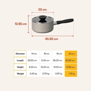 MEYER Bauhaus หม้อมีด้ามจับ ขนาด 20 ซม./2.8 ลิตร พร้อมฝา Saucepan (13764-TE12)