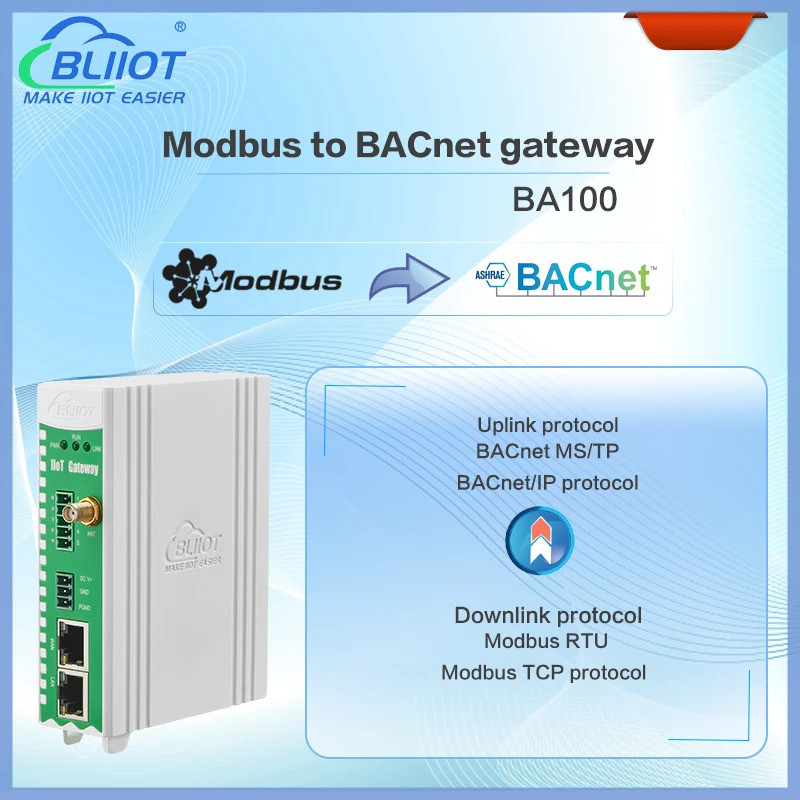 เกตเวย์โปรโตคอลอุตสาหกรรม Bliiot modbus RTU TCP เป็น BAet/IP อาคาร HVAC อีเธอร์เน็ต wifi