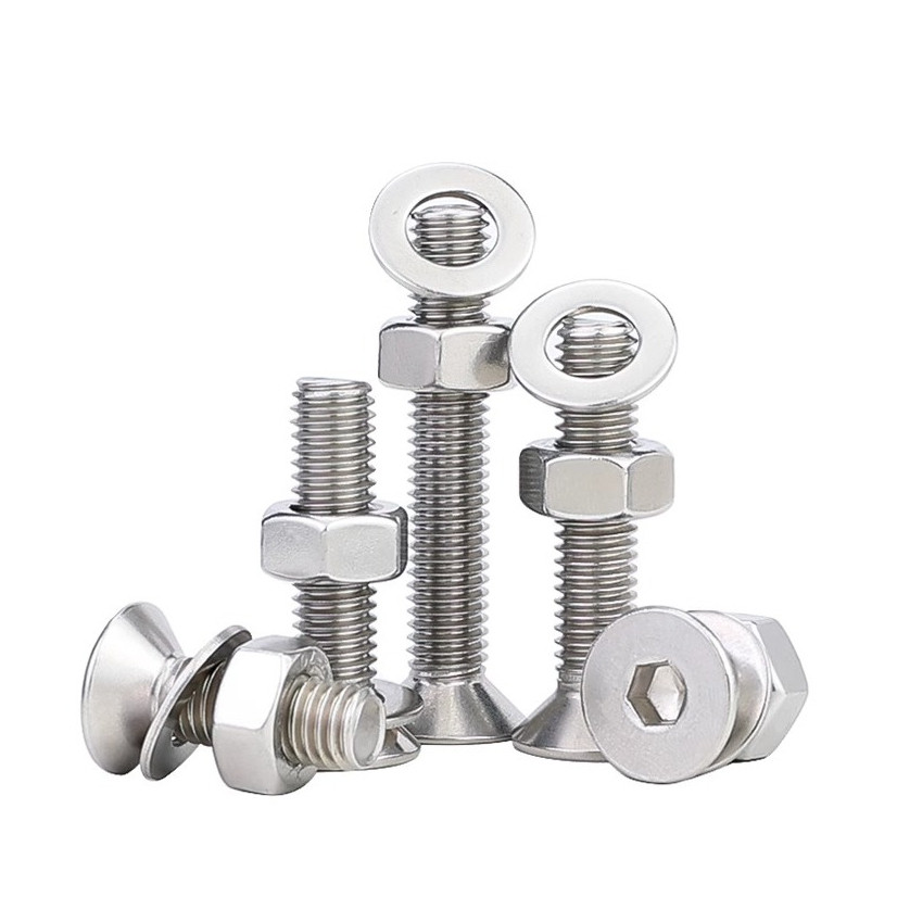 ชุดสกรูหัวจมและนอต หกเหลี่ยม สแตนเลสเกรด 304 ชุดครบครัน สกรูหัวแบนและโบลท์ ขนาด M6, M8, M10, M12