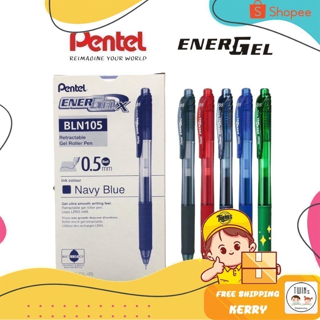 (ยกกล่อง 12 ด้าม) ปากกาเจล Pentel Energel X รุ่น BLN105 ขนาดหัว 0.4 0.5 และ 0.7 MM