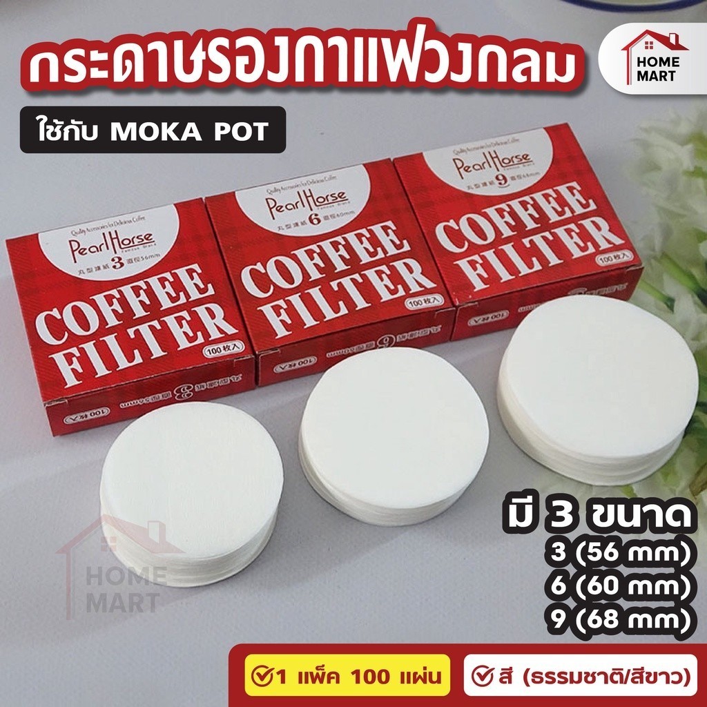 กระดาษกรองกาแฟวงกลม 100แผ่น แผ่นกรอง สำหรับ หม้อต้มกาแฟ Moka Pot Paper Filter โมก้าพอท กรองกาก