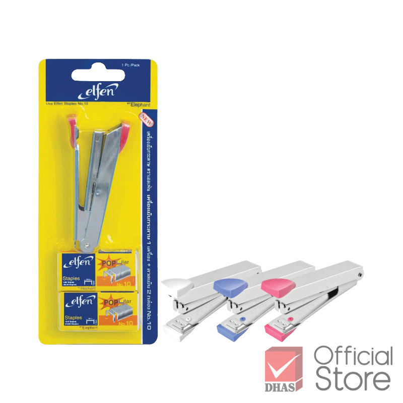 Elfen ชุดเครื่องเย็บกระดาษ เบอร์ 10 (พร้อมลวดเย็บ) คละสี - 1 ชุด