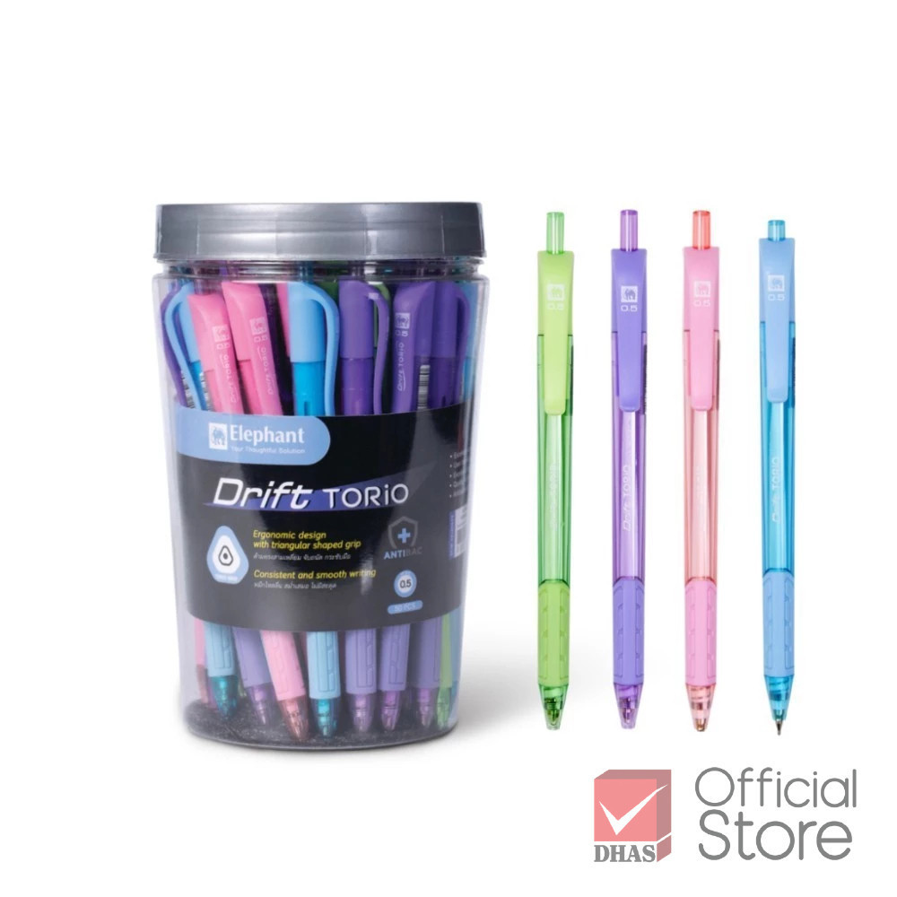 Elephant ปากกาลูกลื่น รุ่น Drift Torio (ดริฟท์ โทริโอะ) 0.5 มม. หมึกน้ำเงิน - กระปุก 50 ด้าม