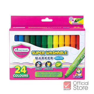 Master Art สีเมจิก ปากกาเมจิก ชนิดล้างออกได้ รุ่น MWM 24R หัวเดียว 24 สี สำหรับเด็กเล็ก 3 ขวบขึ้นไป สีเสริมพัฒนาการ