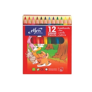 Elfen สีไม้ ดินสอสีไม้ 12 สี แท่งสั้น ระบายง่าย – จำนวน 1 กล่อง