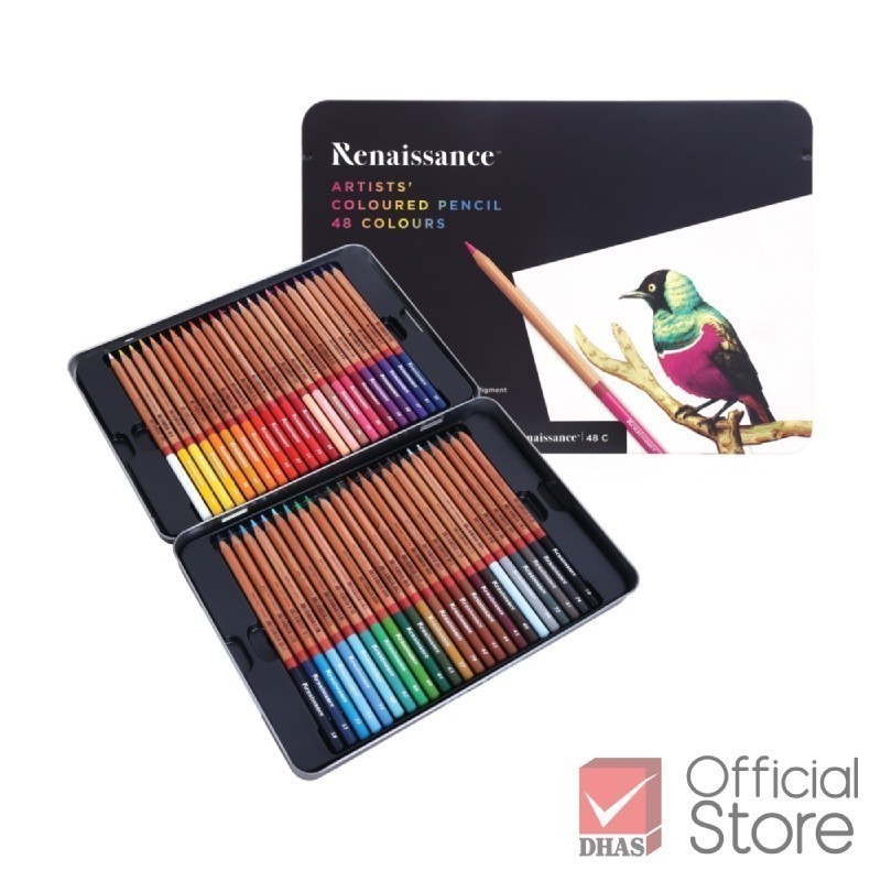 Renaissance สีไม้ ดินสอสีไม้ 48 สี เกรดอาร์ตติส บรรจุในกล่องเหล็ก – จำนวน 1 กล่อง