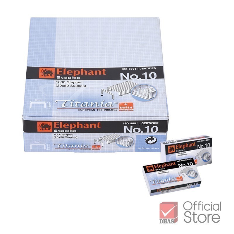 Elephant ลวดเย็บกระดาษ ไททาเนีย No.10 จำนวน 24 กล่อง/แพ็ค