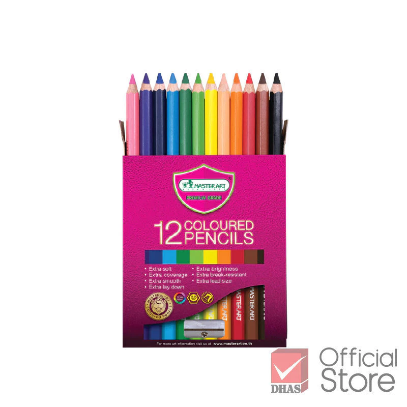 Master Art สีไม้ 12 สี รุ่นใหม่ (แท่งสั้น) พกพาสะดวก - 1 กล่อง