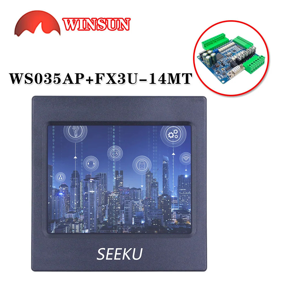 รองรับ FX3U+HMI PLC หน้าจอสัมผัส WS-035AP พร้อมคอนโทรลเลอร์ทรานซิสเตอร์ RTU FX3U-14MT