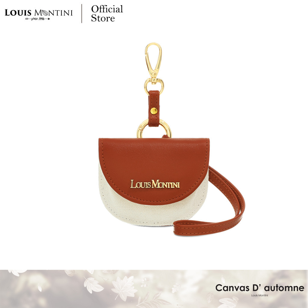 Louis Montini (Canvas D' automne) กระเป๋าใส่เหรียญ ผ้าแคนวาสผสมหนังวัว มีฝาปิด CVB16