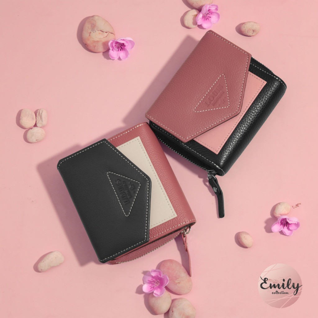 Louis Montini (Emily) กระเป๋าผู้หญิงใบสั้น Women wallet กระเป๋าสตางค์ผู้หญิงหนังแท้ WL57