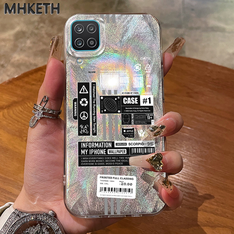 MHKETH เคสสำหรับ Samsung A12 4G A12 5G M12 F12 A13 A14 4G A14 5G A11 เคสซิลิโคนสีเงินแบรนด์แฟชั่นป้องกันเคสโทรศัพท์ตก
