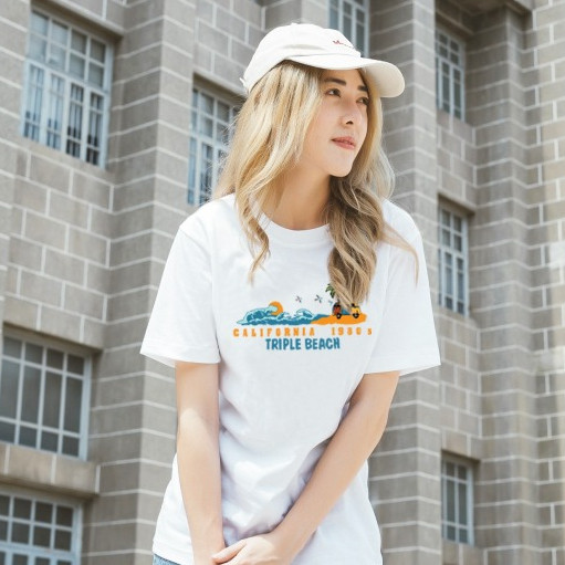 VINTAGE FACTORY  เสื้อยืดไปทะเลต้อนรับซัมเมอร์สกรีนสีจม - ผ้าคอตตอน 100%