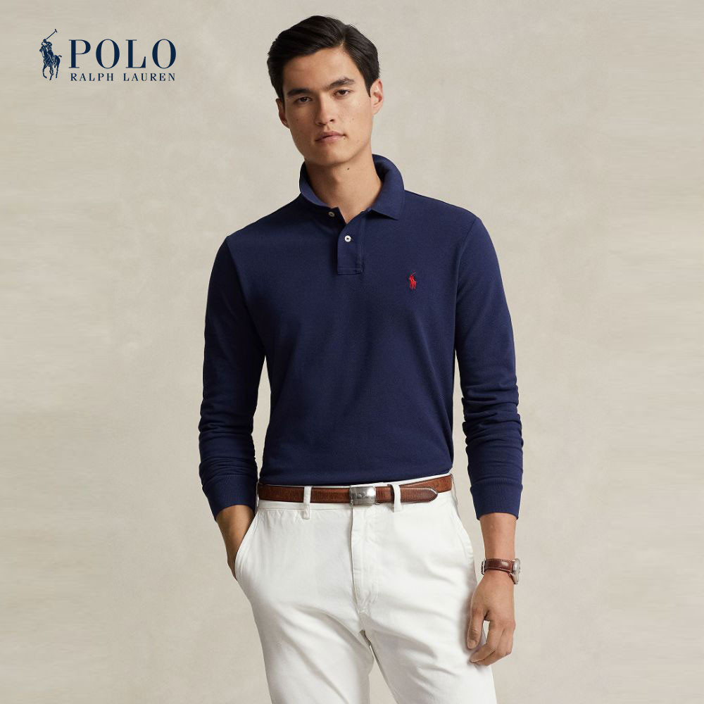Polo Ralph Lauren เสื้อโปโลผู้ชาย Custom Slim Fit Mesh Polo Shirt รุ่น MNPOKNI1N822802 สีเบจ