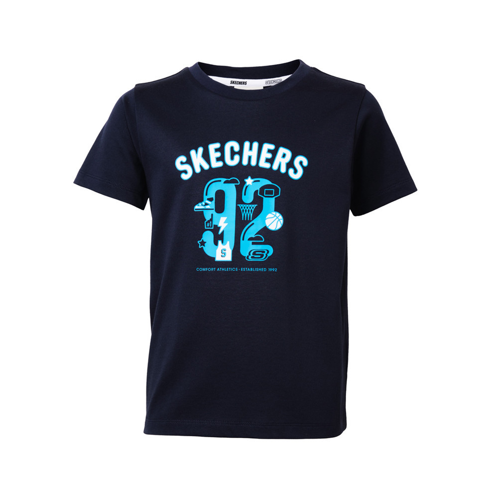 Skechers สเก็ตเชอร์ส เสื้อยืดแขนสั้นเด็ก Kids Basketball Short Sleeve Tee - SL324K342-NV01