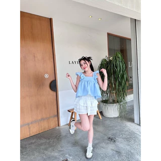 เสื้อคอเหลี่ยม แขนระบายผูกโบว์หลัง สไตล์มินิมอลน่า เรียบๆแต่น่ารัก💗