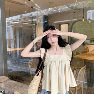 เสื้อคอเหลี่ยม แขนระบายผูกโบว์หลัง สไตล์มินิมอลน่า เรียบๆแต่น่ารัก💗