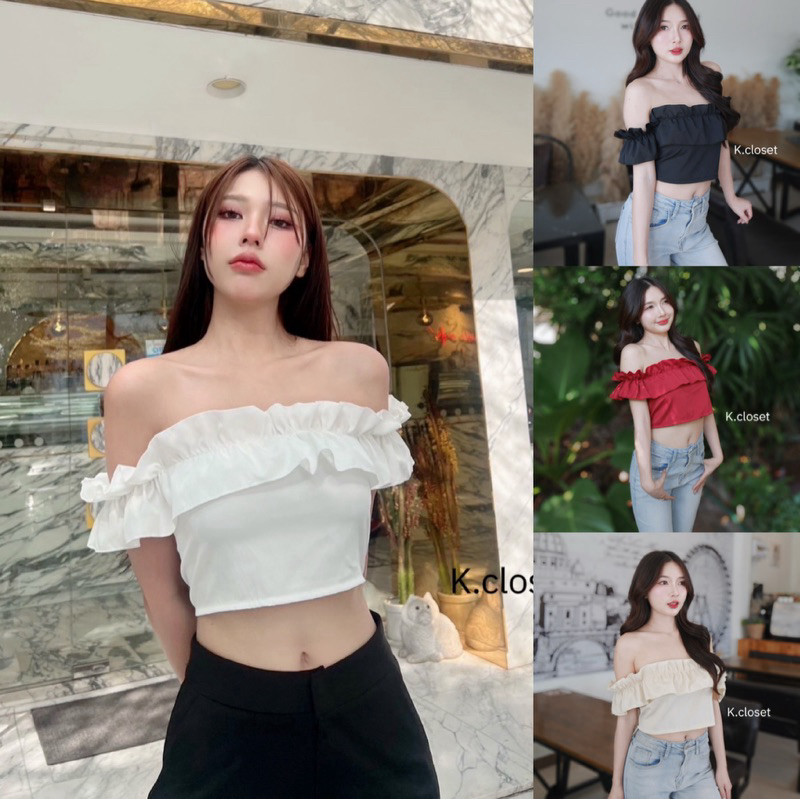 🧸♡♡ Fiona Crop เสื้อปาดครอปไหล่เจ้าหญิง สวยหวานน่ารักสุดๆ So cute ♡⸝⸝🧸
